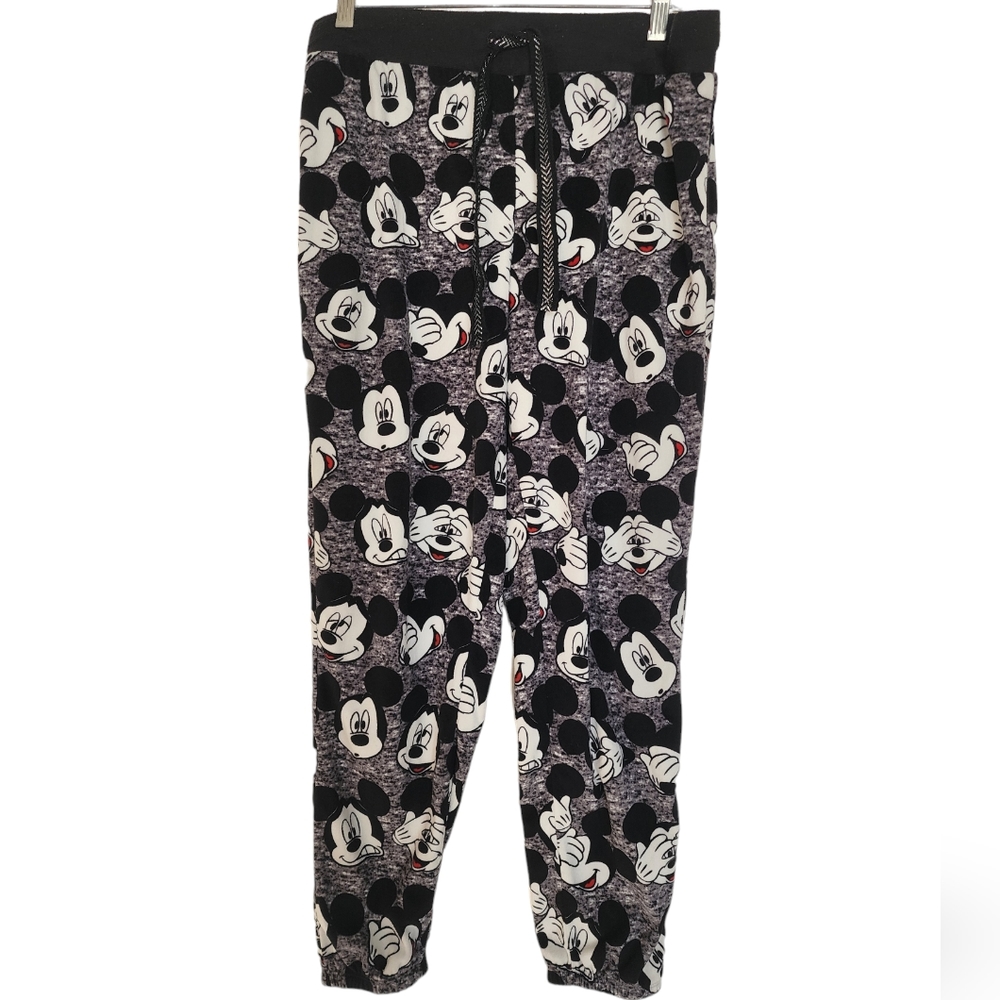 Disney Black Gray Mickey Mouse Tie Waisted Pajama Pants Size Medium